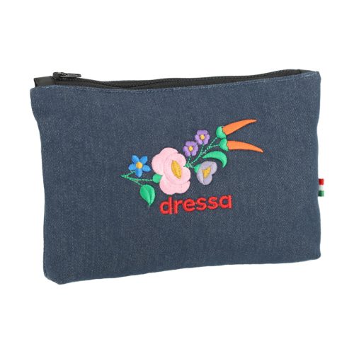 Dressa Denim kalocsai mintás hímzett női farmer neszeszer - kék